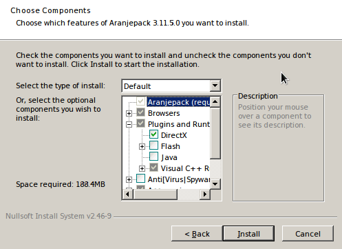 A screenshot of the Aranjepack software installer