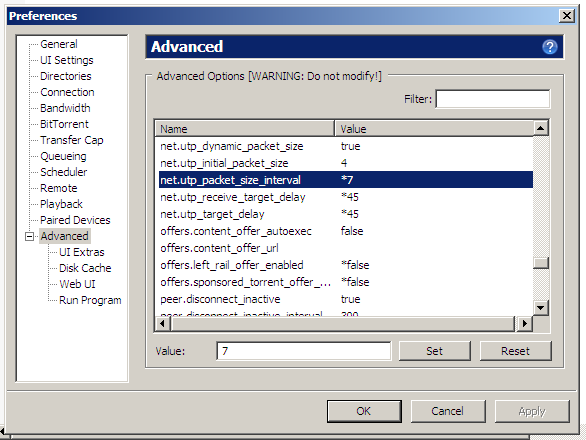 utp settings example page